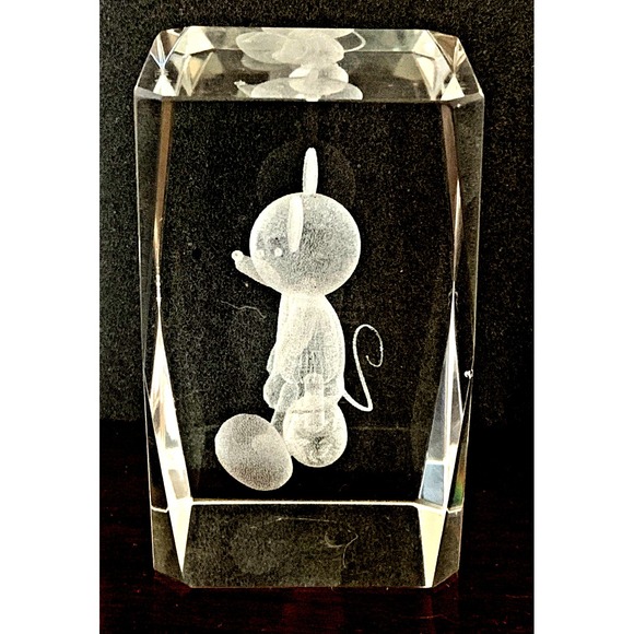 Disney Mickey Mouse 3D Laser Etched Crystal Glass Cube Paperweight Decor - Picture 2 of 8